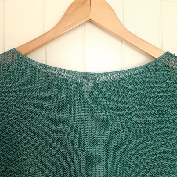 J. Jill Linen Blend Open Knit 3/4 Sleeve Sweater Teal Size M - Picture 5 of 10